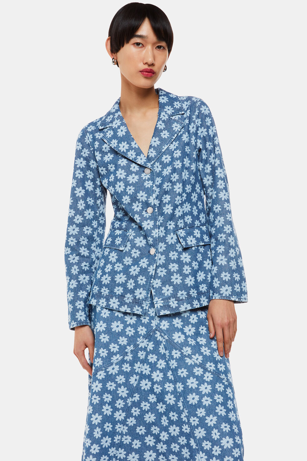Graphic Daisy Denim Blazer